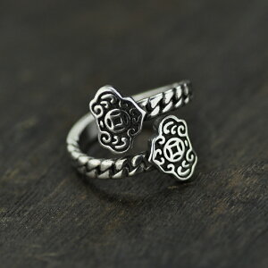 復古泰銀女式戒指未鑲嵌ins冷淡風酷元寶韓版做舊民族風飾品首飾