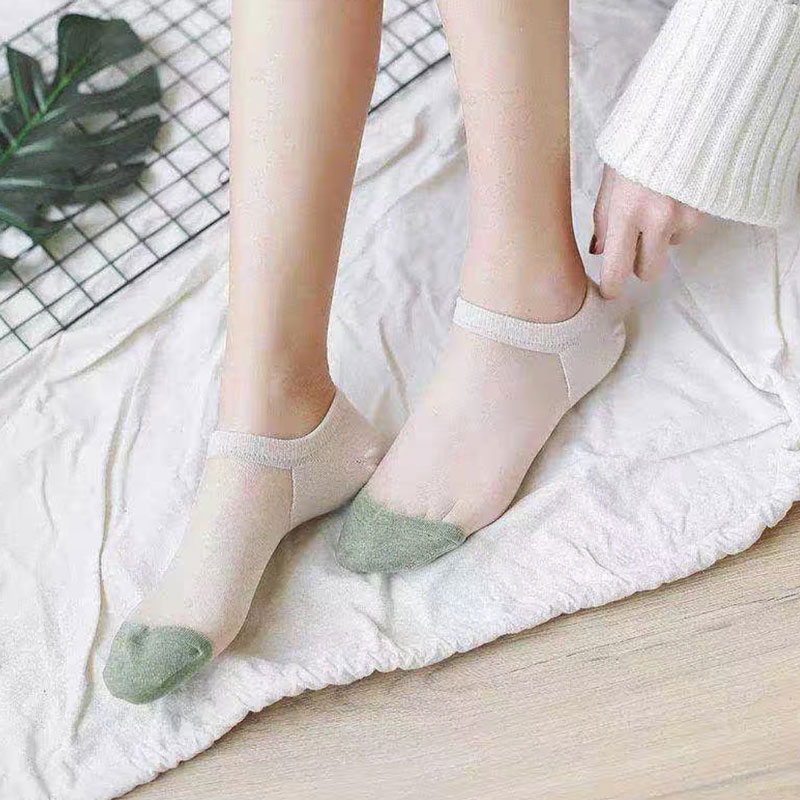 蕾絲花邊純棉女夏季襪水晶襪隱形透明潮襪薄款襪子絲襪玻璃絲短襪