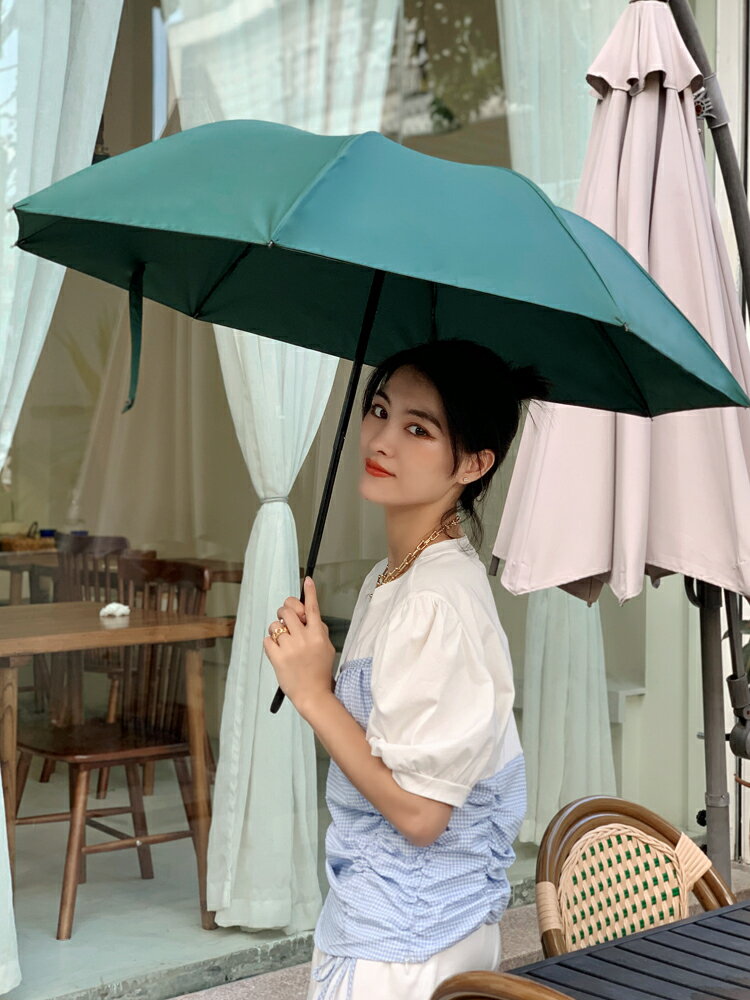 雙層黑膠太陽傘超強防曬防紫外線折疊遮陽傘降溫晴雨傘兩用女純色
