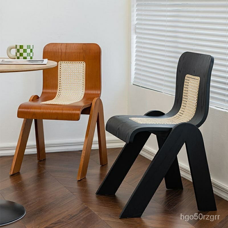 中古C椅法式 復古 藤編 傢用 實木 靠背餐椅 辦公 臥室 侘寂風 設計師椅