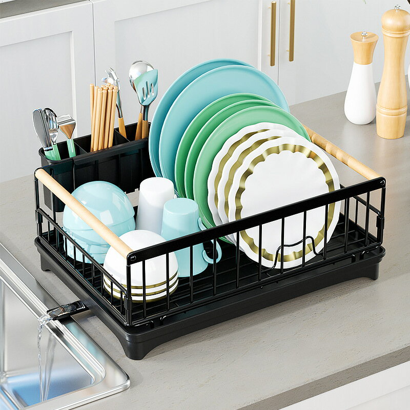 楓林宜居 跨境新款單層拆裝瀝水碗架廚房多功能碗碟碗筷餐具瀝水收納置物架