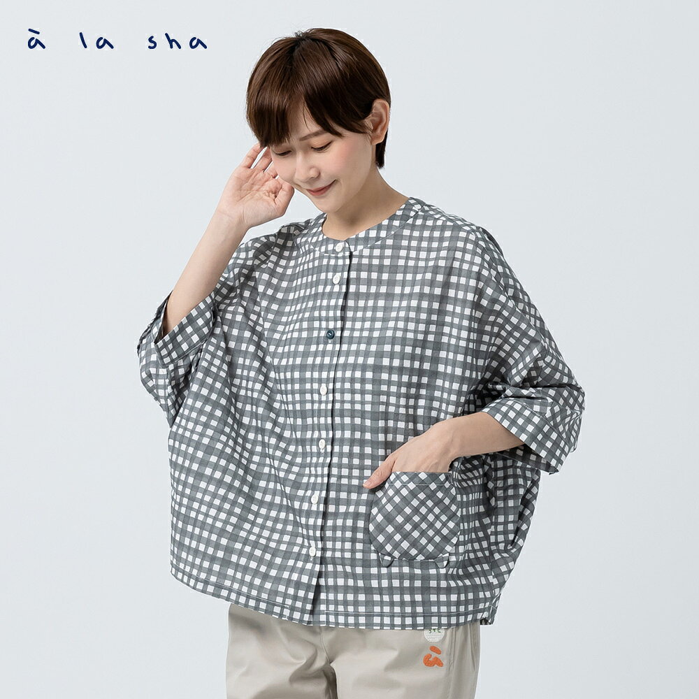 a la sha 格紋連袖寬版襯衫 2