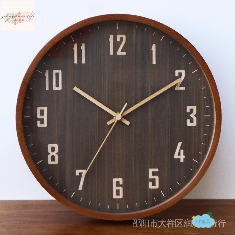 時鐘 掛鐘 鬧鐘 新中式掛鐘客廳靜音掛錶復古木質時鐘家用電波鍾實木簡約鐘錶木紋