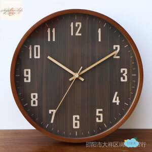 時鐘 掛鐘 鬧鐘 新中式掛鐘客廳靜音掛錶復古木質時鐘家用電波鍾實木簡約鐘錶木紋