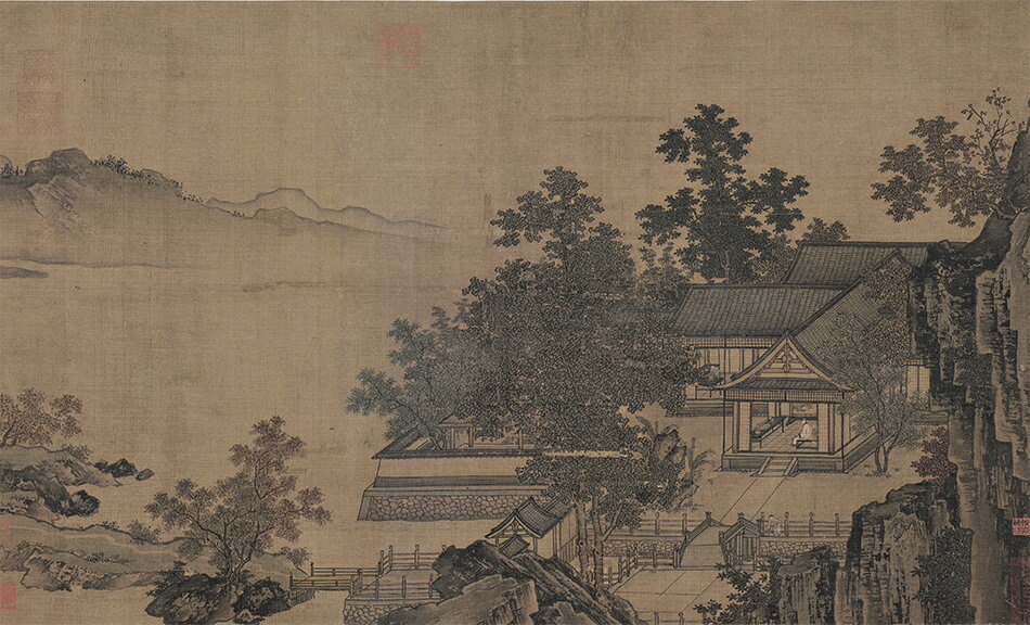 宋劉松年四景山水圖國畫山水橫幅真跡復制畫原大版畫臨摹欣賞裝飾| 協貿