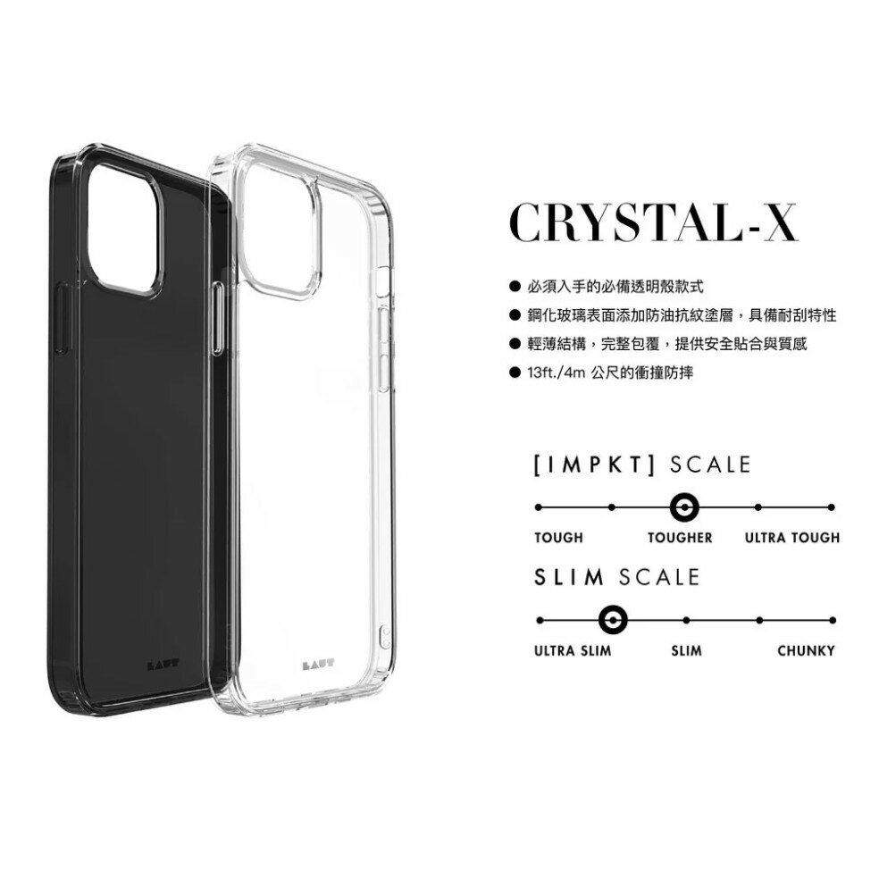 【磐石蘋果】CRYSTAL-X 系列鋼化玻璃手機殼 - 透明(黑)｜LAUT｜iPhone 12 series