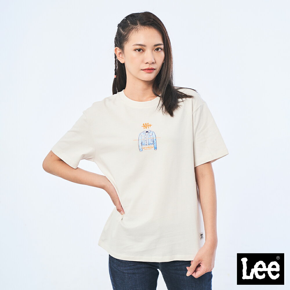 Lee 101+手繪外套短袖圓領T恤 女 琉璃粉 雲朵白