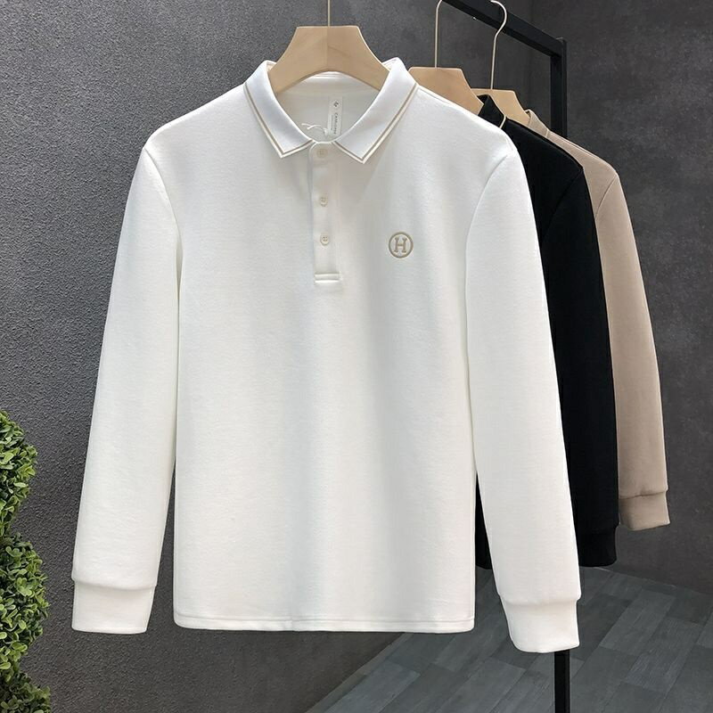 新款刺繡POLO衫男|大碼95公斤男裝上衣|冬季翻領衛衣|長袖POLO衫|修身男帶領打底衫|百搭繡花打底衫|韓版上衣
