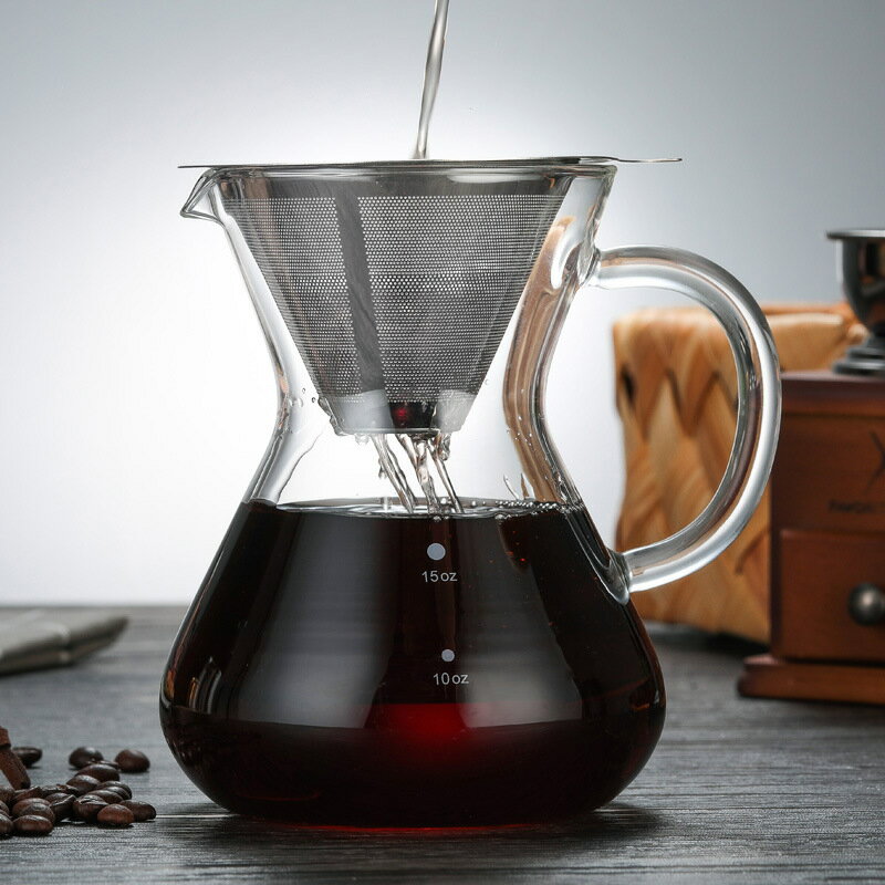 手工耐熱手沖咖啡壺滴漏咖啡分享壺不銹鋼濾網咖啡器具套裝