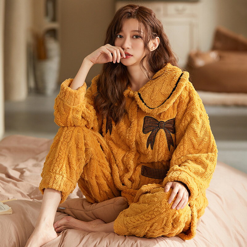 珊瑚絨睡衣套裝女加厚加絨甜美保暖長袖網紅爆款休閑法蘭絨家居服