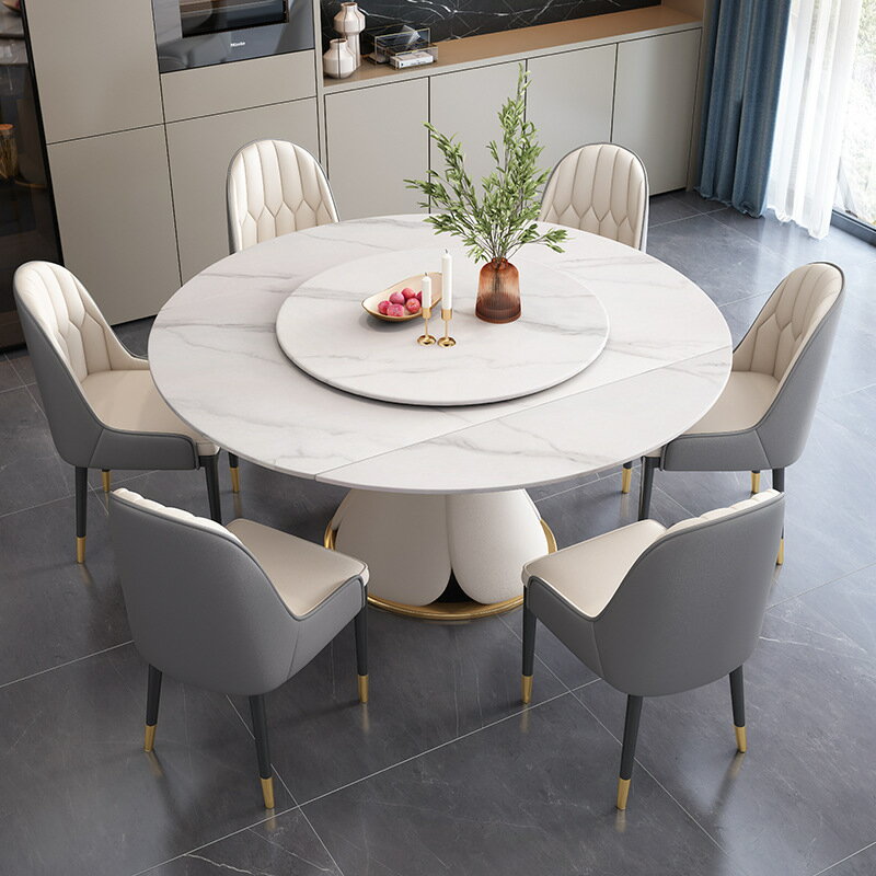 餐桌 巖板餐桌家用小戶型飯桌組合旋轉石盤伸縮可變方圓桌