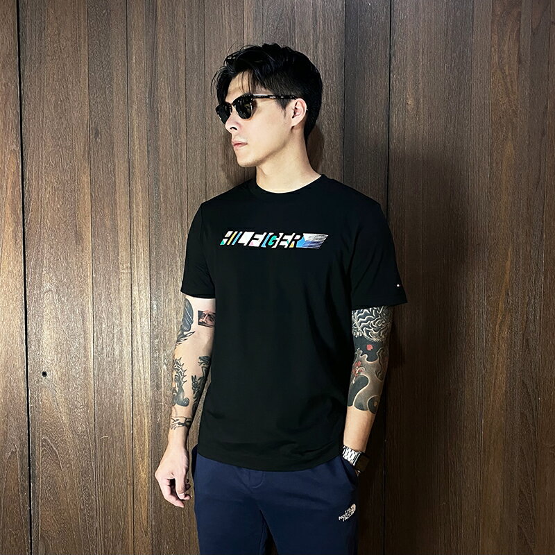 美國百分百【全新真品】Tommy Hilfiger 短袖 棉質 T恤 TH 上衣 logo 短T 黑色 CW59