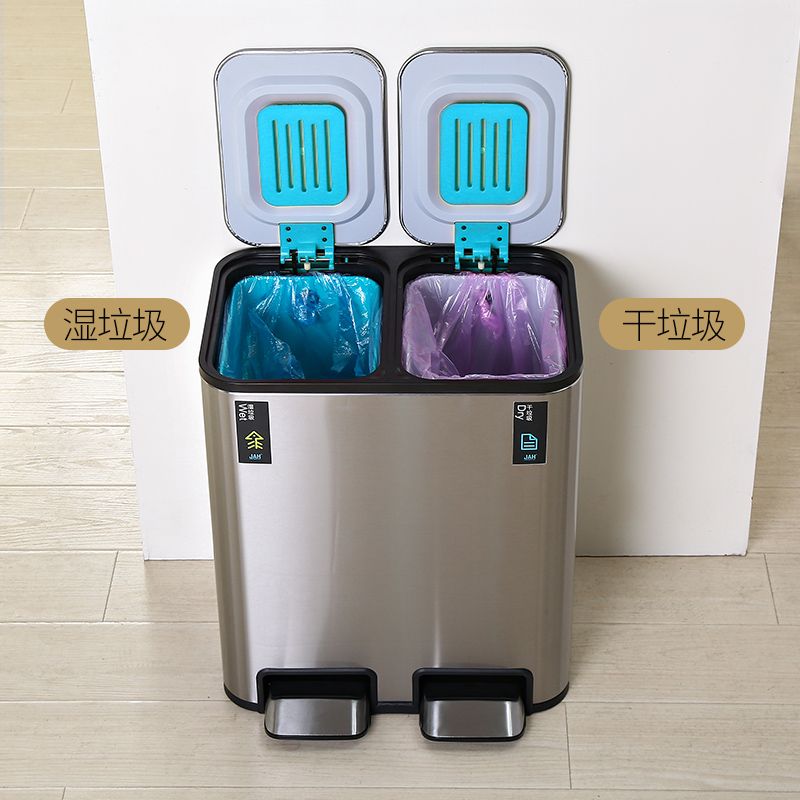 工廠現貨 特惠 免運 垃圾桶 三合一垃圾桶 家用垃圾桶分類垃圾桶家用廚房上海幹濕分離不銹鋼大號腳踏客廳共用帶蓋雙桶特惠/開立發票 1105