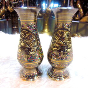 巴基斯坦傳統手工藝品銅雕彩點孔雀平安吉祥如意瓶廠家直銷禮品1入