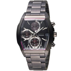 WIRED-指定商品-日系潮流炫彩三眼計時酒桶型腕錶 VR33-0AB0P(AY8012X1)-39mm-黑紫面鋼帶【刷卡回饋 分期0利率】