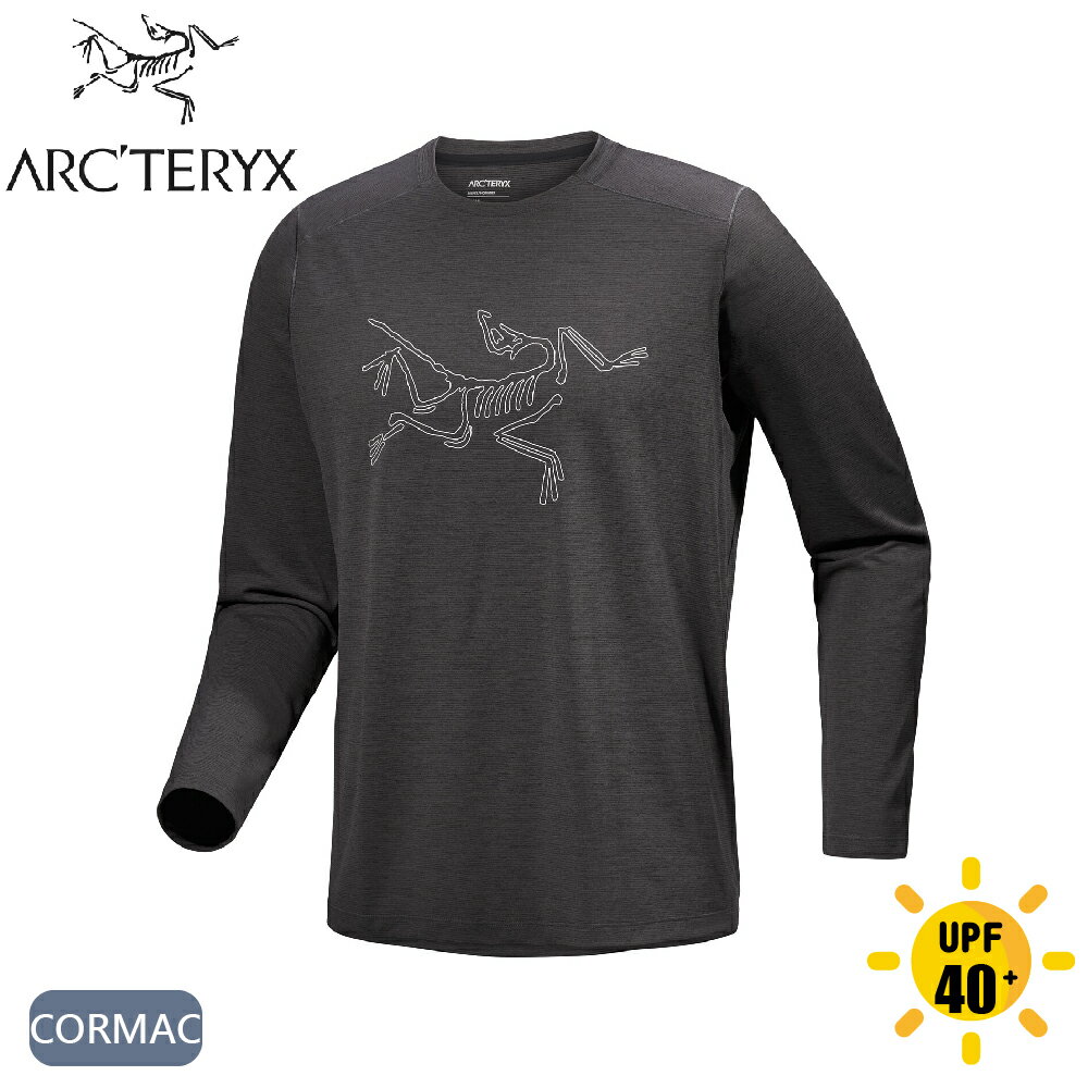 【ARC'TERYX 始祖鳥 男 Cormac Logo 快乾長袖圓領衫《黑灰/沉靜灰》】X000008452/運動衫