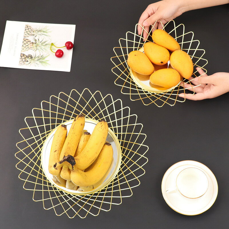 北歐風ins金屬鐵絲鏡面水果盤 創意家居客廳桌面零食水果收納果盤
