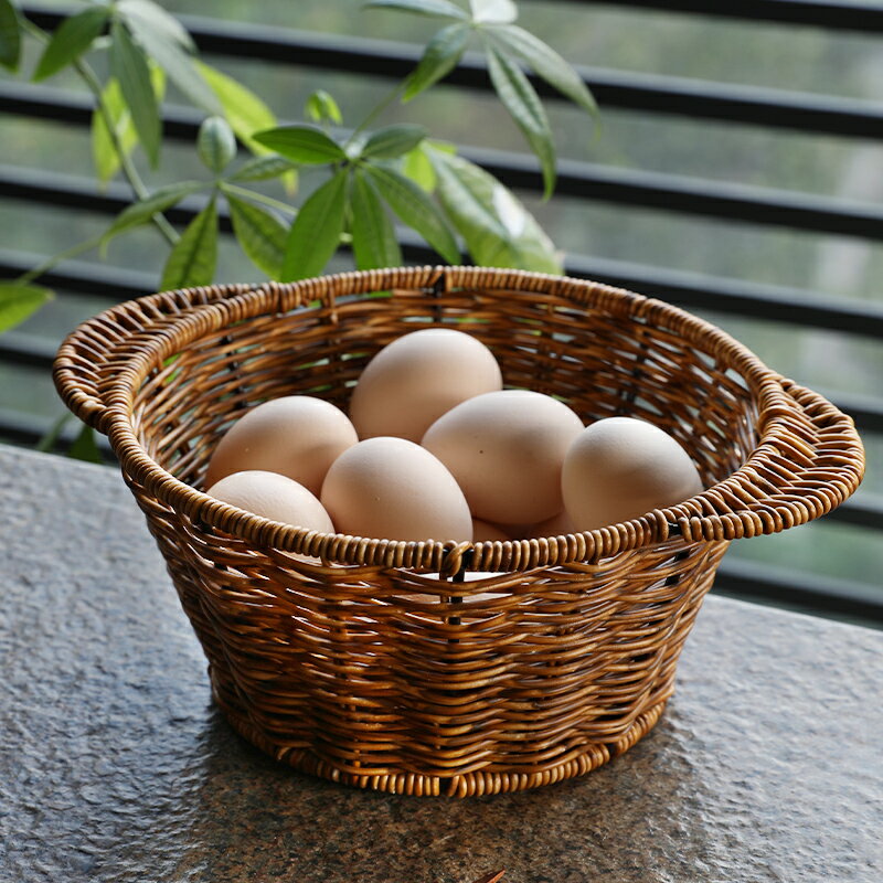 仿藤編織干果零食籃子收納筐家用日式水果籃瀝水筐雞蛋收納籃圓形