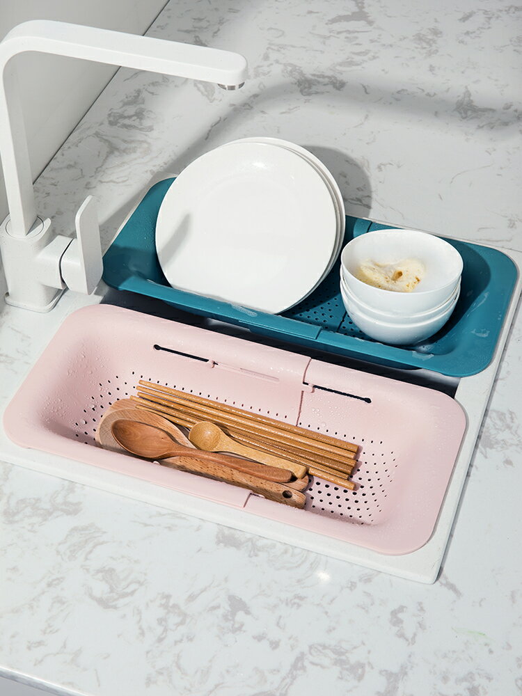 塑料洗菜盆創意可伸縮水槽瀝水籃廚房放碗碟收納架置物架家用