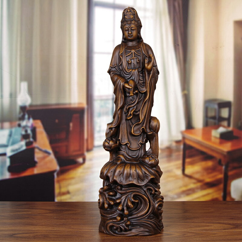 木雕觀音擺件大號 供奉拜神家用實木南海觀世音菩薩佛像雕像擺設