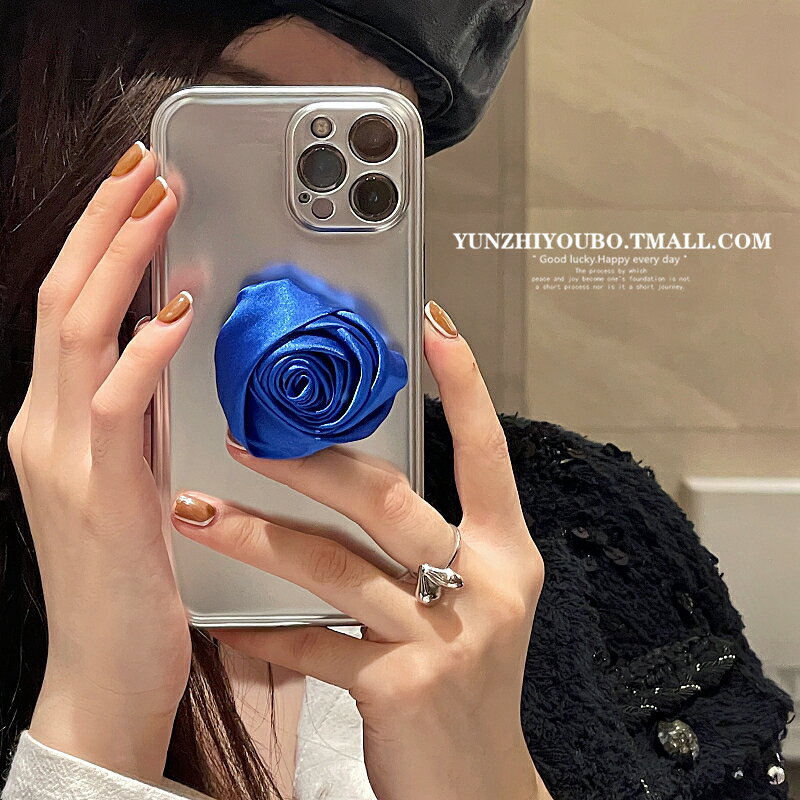 克萊因藍玫瑰支架適用iphone13/12promax蘋果11手機殼iphonex硅膠xsmax個性xr日韓8plus女款全包防摔套