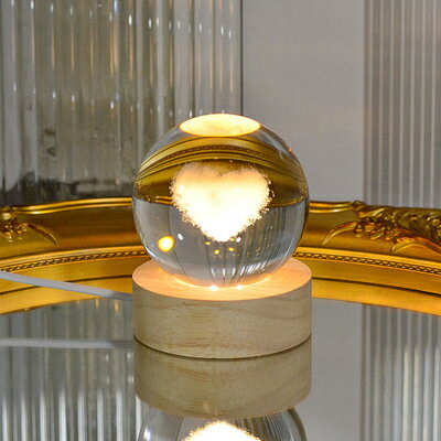 愛心雲朵單色款3D雷射水晶球北歐創意USB小夜燈 臥室桌面裝飾氛圍燈LED燈