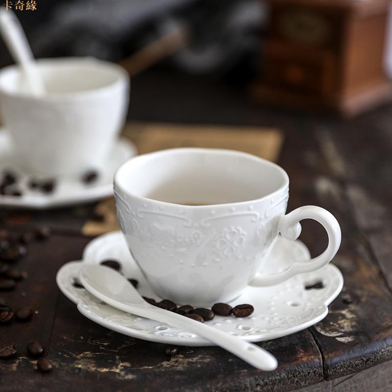歐式浮雕咖啡杯家用陶瓷下午花茶杯創意辦公室女生喝水杯子馬克杯