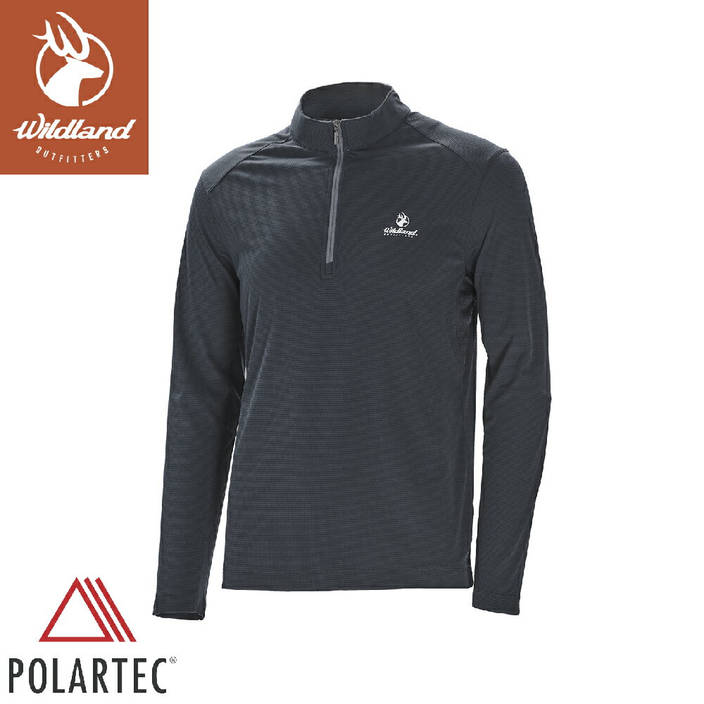 【Wildland 荒野 男 Polartec pd格狀抗臭zip長袖衣《霧灰》】P1620/排汗衣/戶外運動機能上衣/運動衫