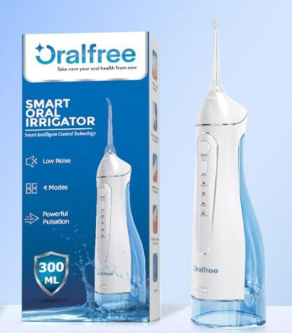 Oralfree 【美國代購】無線牙齒清潔 4 種模式口腔沖洗器 牙套牙線清潔充電便攜 IPX7 防水F5025 白