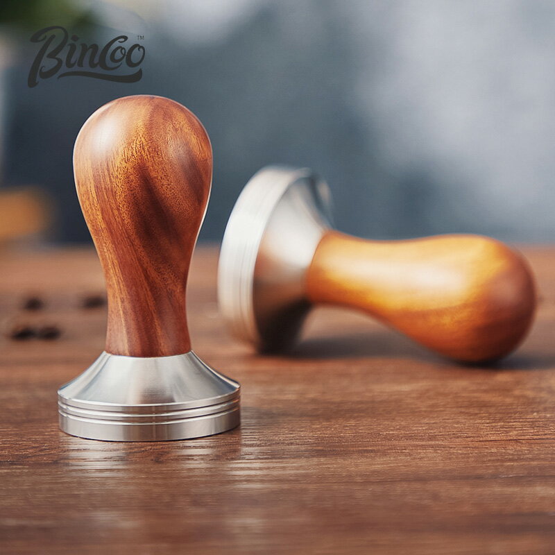 bincoo粉錘58mm木柄壓粉器咖啡器具配套不銹鋼實心壓粉錘器布粉器
