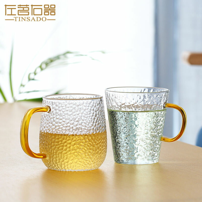 左茗右器日式玻璃杯帶把手咖啡杯專用茶杯水杯子透明錘紋杯馬克杯