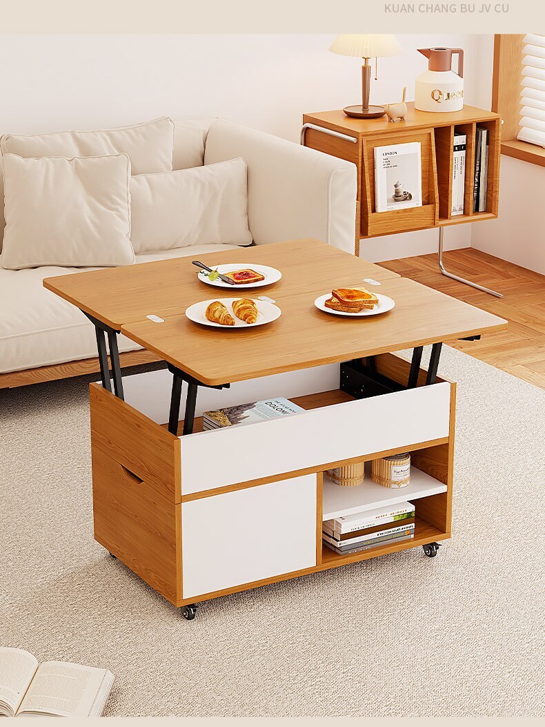 巖板升降幾變餐桌兩用二合一一體式家用小戶型可移動多功能飯桌