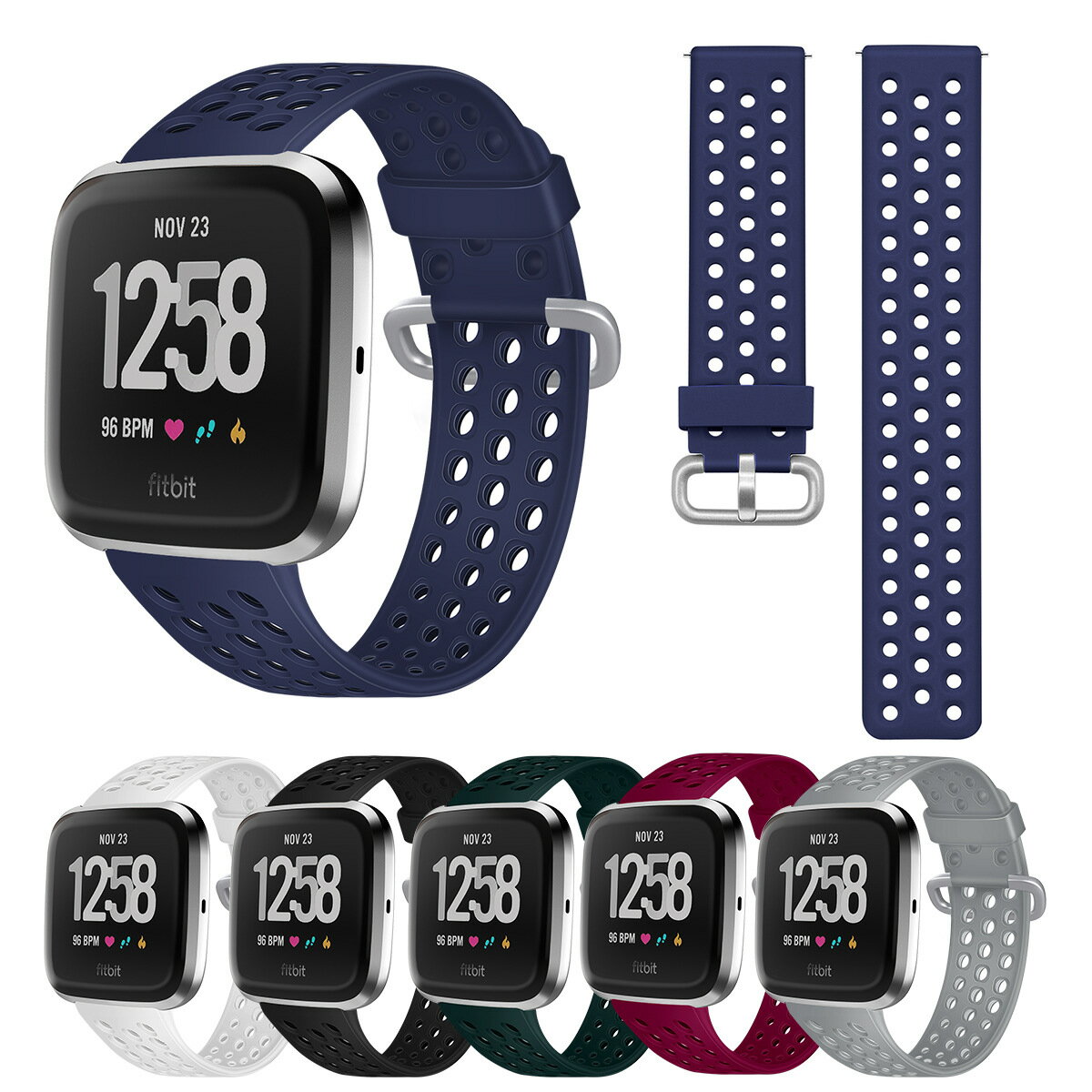 優樂悅~適用Fitbit Versa表帶 Versa 2代 純色官方款矽膠洞洞款 透氣表帶