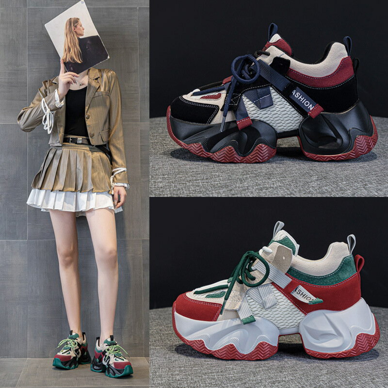 986-2真皮女鞋2025年秋季新款鬆糕厚底內增高運動休閑鞋