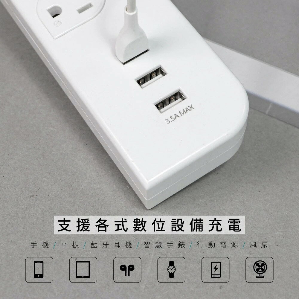 【KINYO】3開3插三USB延長線 (CGU) 6呎/9呎 USB充電 防雷突波 防火耐燃 過載防護 5