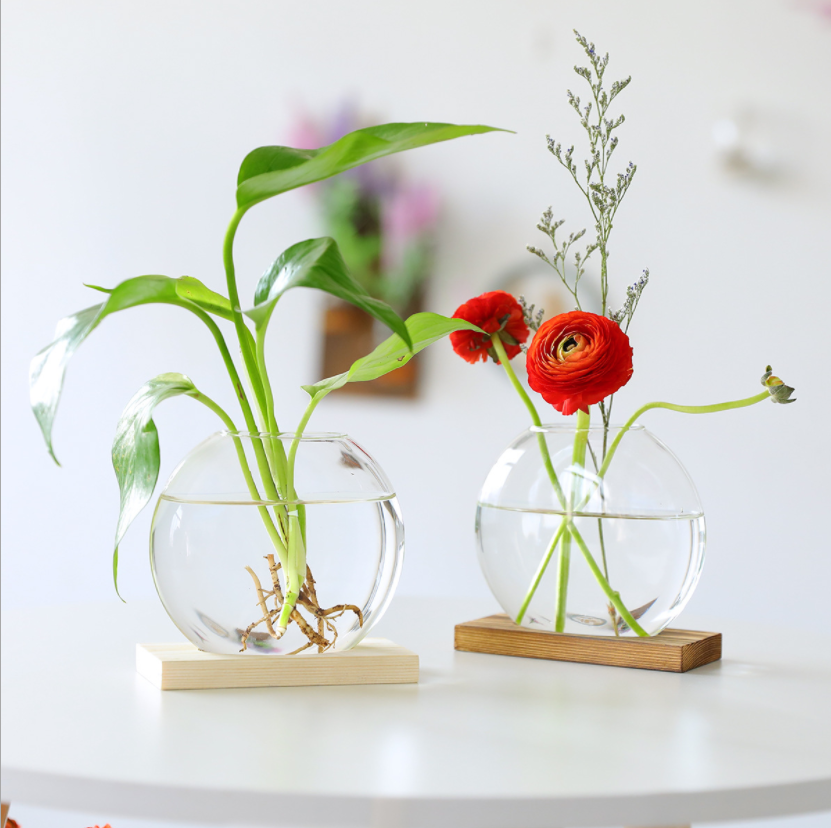 花瓶透明花瓶水培花瓶桌上型花瓶木座工藝水根植物玻璃花瓶客廳家居裝飾辦公室桌面 巨路生活館 樂天市場rakuten