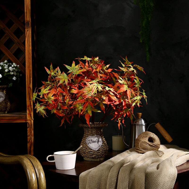 仿真楓葉樹 森系假紅楓樹桌面擺件裝飾綠楓花瓶花籃拍攝造景道具