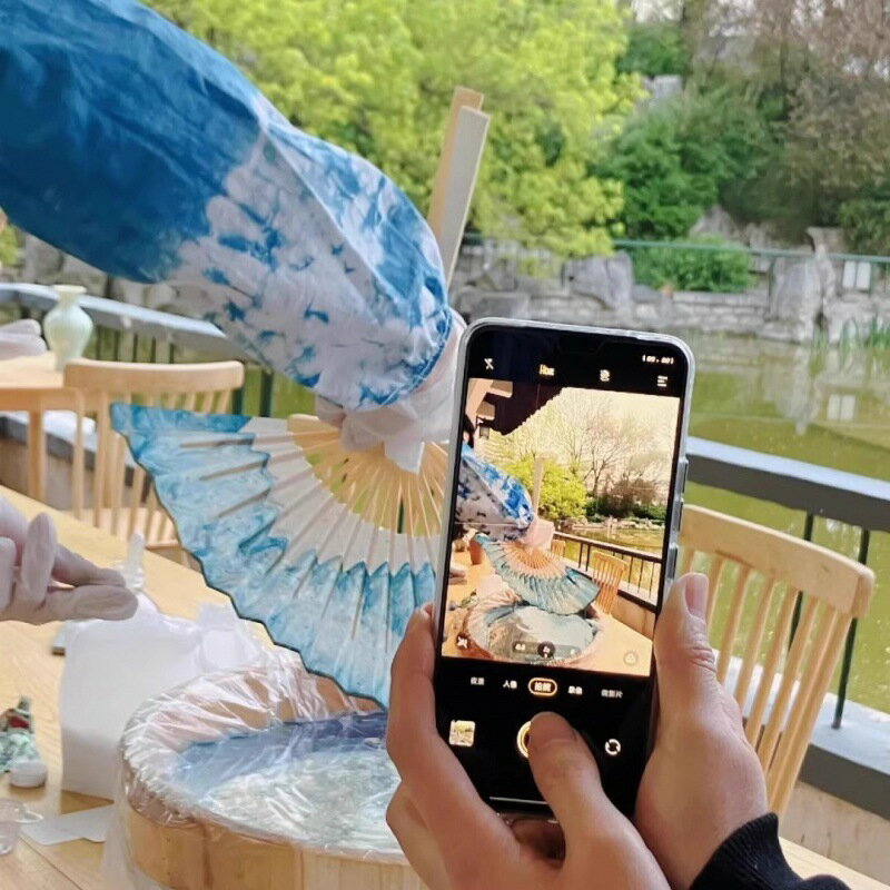【喜挖】水拓團扇漆扇手工diy飄漆團水拓宣紙扇子套裝創意製作壘德株