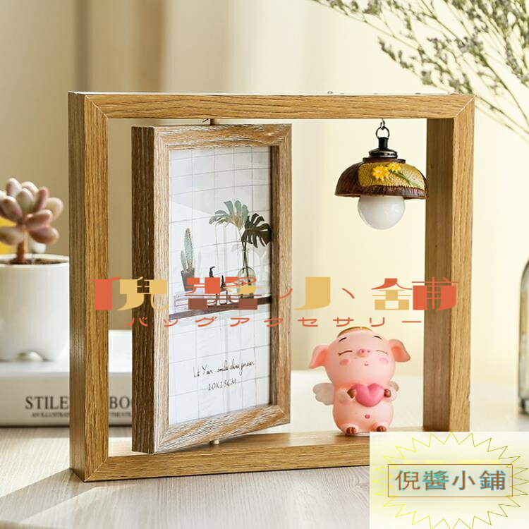 雙面相架簡約照片擺件6寸北歐鐵藝相框擺臺木質【倪醬小鋪】