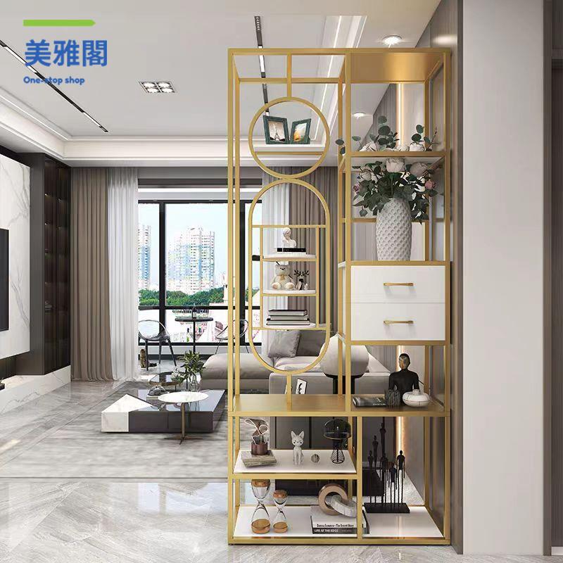 廠家直出 置物架 隔斷 收納架 展示架 多層架 輕奢鐵藝玄關不銹鋼入戶屏風隔斷櫃現代簡約進門客廳金色置物架 工廠現貨 八折下殺syeb