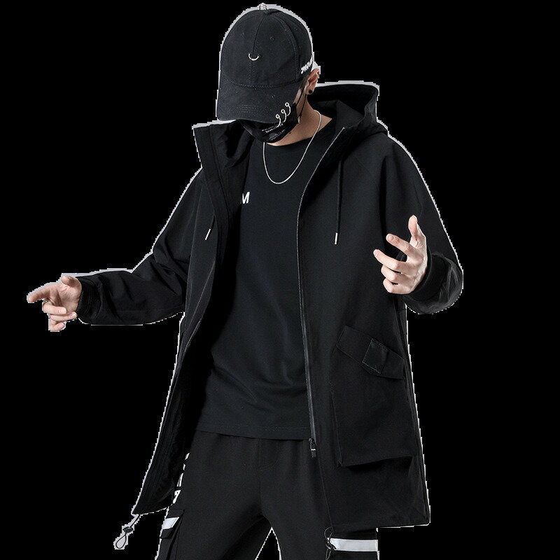 【L-8XL】男生外套風衣連帽外套 韓版風衣修身大衣 男風衣外套 大尺碼長版外套 秋季連帽外套 防風外套 型男必備