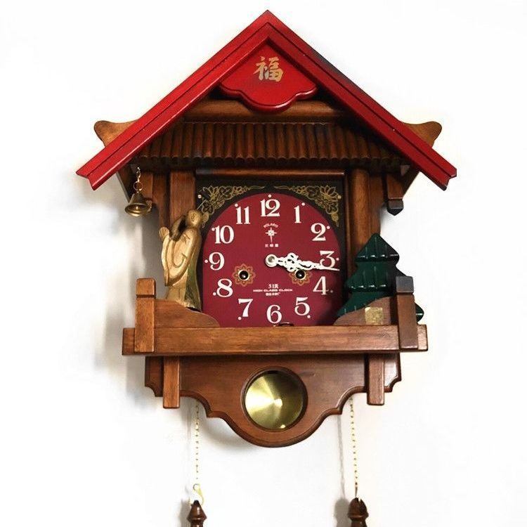 掛鐘 時鐘 90年代產正品收藏北極星全銅機 械機 芯木質老式古典木工藝鐘 掛鐘 全館免運