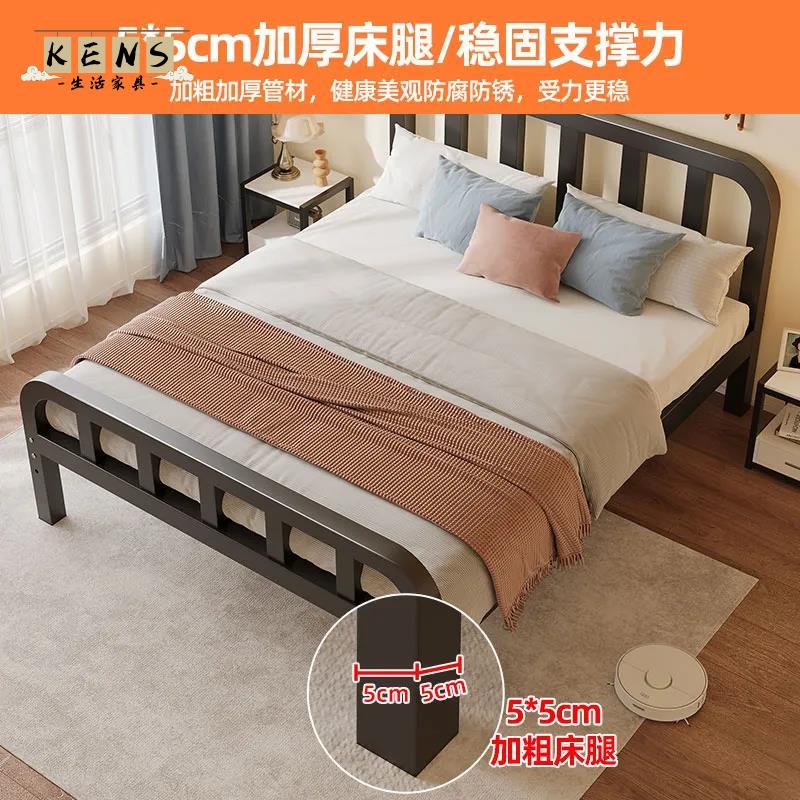 免運 床架 單人床架 雙人床架 鐵藝床架 鐵藝床雙人床家用1.8米加厚加固鐵床單人不銹鋼床1m出租房鐵架床工廠現貨直銷 可開發票 全館八折 售後保障 k5610