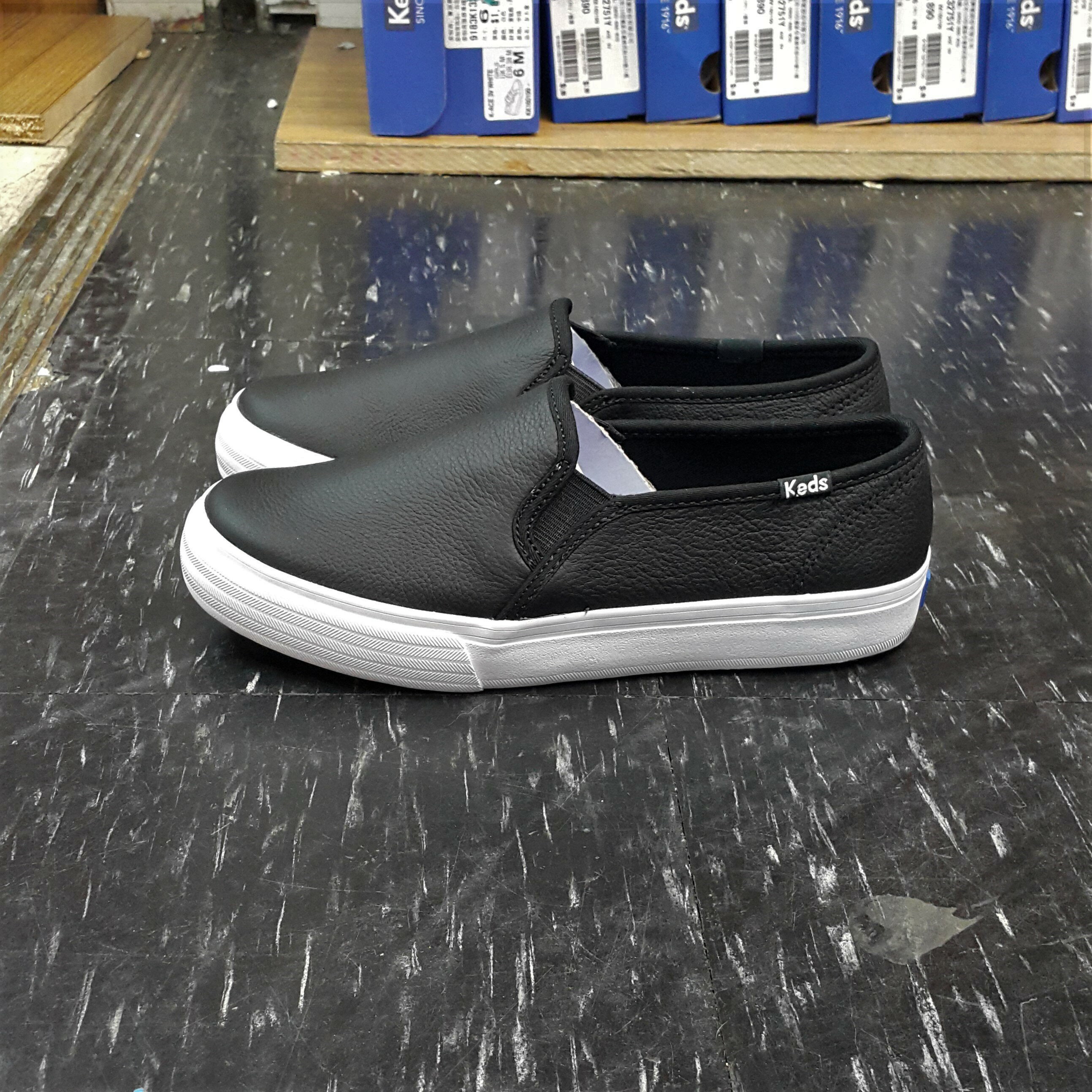 Keds 懶人鞋 黑色 黑白 皮革 基本款 修長 2公分 鬆緊帶 DOUBLE DECKER LEATHER WH59800