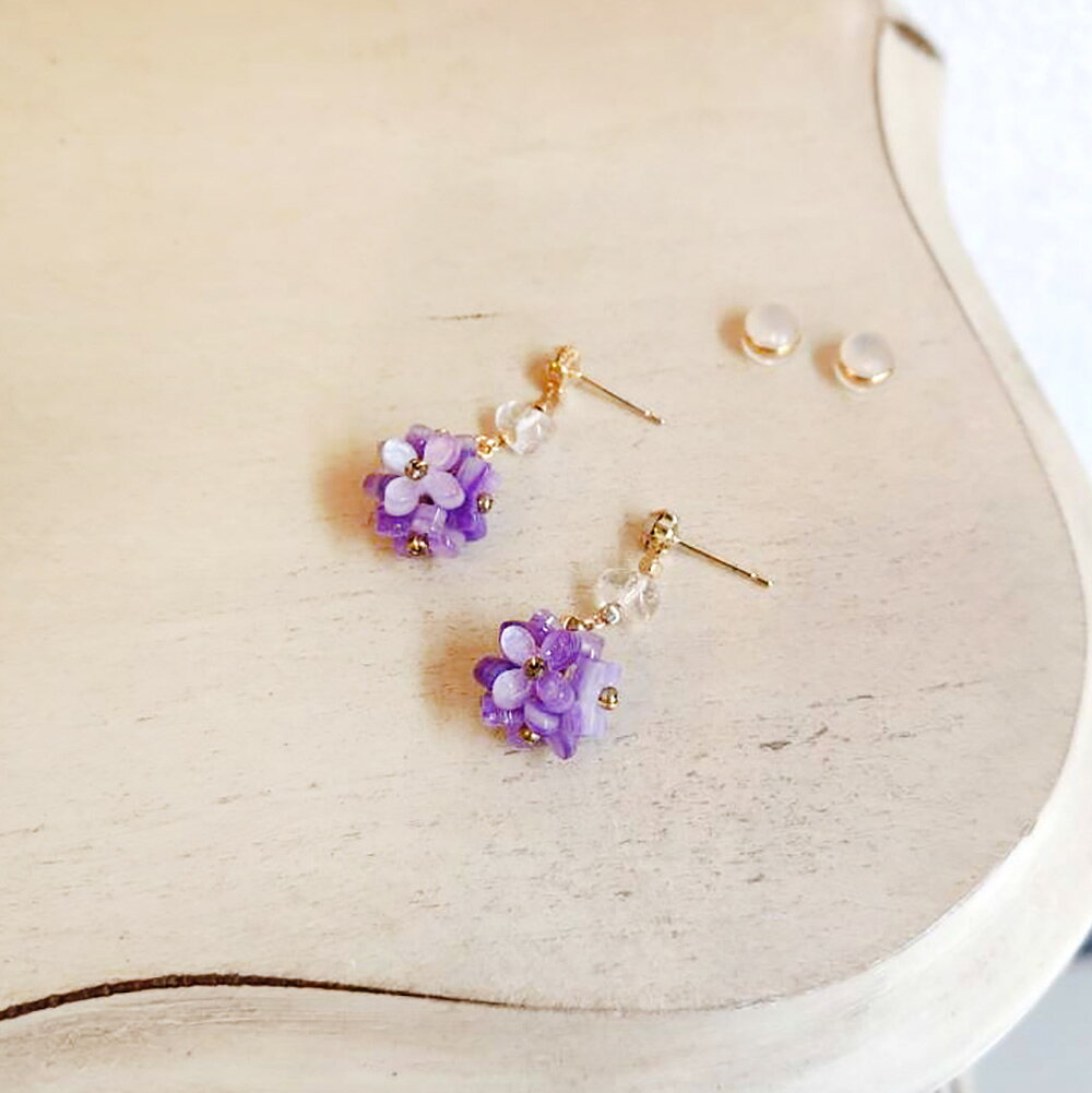 小時光x覓品竹北手作店-繡球花白水晶耳環 4