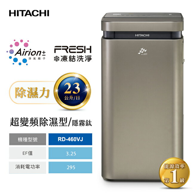 【HITACHI日立】23公升AI超變頻高效型除濕機(隱霧鈦) RD-460VJ