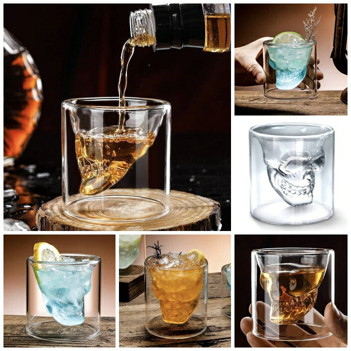 [Hare.D]骷髏頭玻璃杯 造型杯 雙層透明玻璃杯 高硼矽無鉛玻璃 水杯 威士忌杯 創意 酒吧 一口杯 杯子
