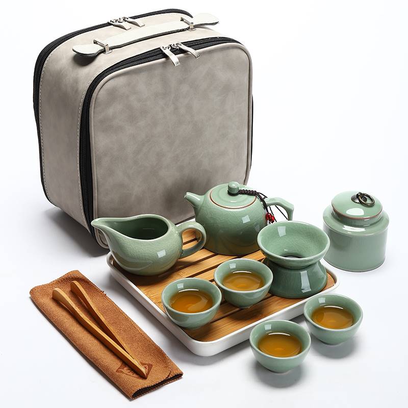 哥窯旅行功夫茶具小套裝一壺四杯便攜包戶外家用簡約辦公日式茶壺