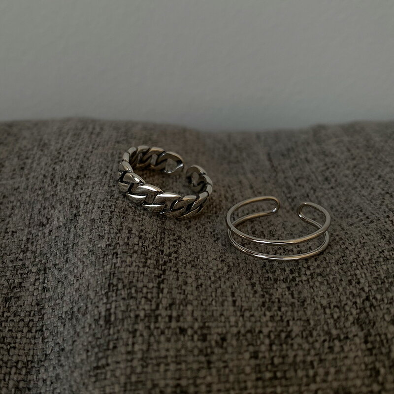 925純銀雙層戒指女ins潮時尚個性食指戒開口可調節組合麻花關節戒 1