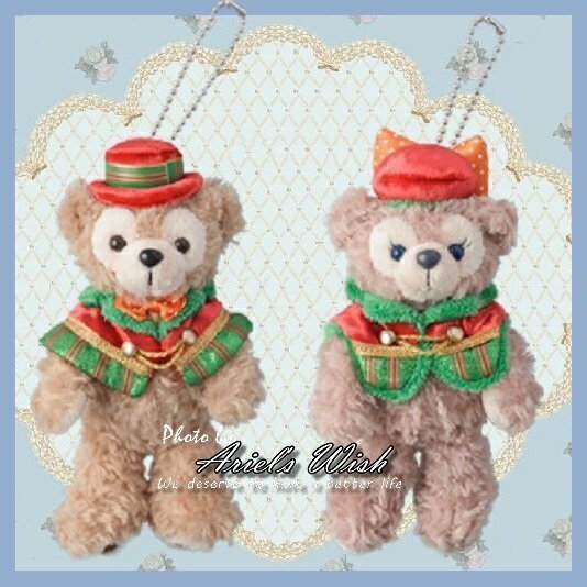 日本東京迪士尼Disney聖誕節Duffy達菲熊雪莉玫耶誕斗篷款站姿別針珠鍊吊飾-絕版款